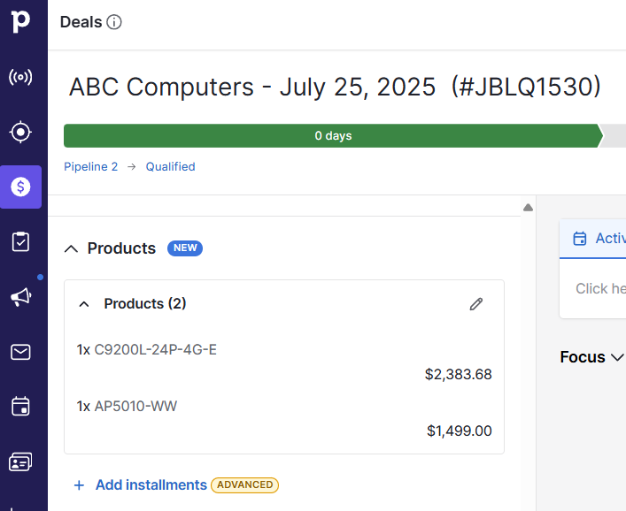 Include product/service line-item detail with the Pipedrive Deal