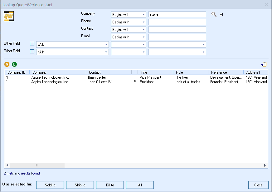 QuoteWerks lets your search the database for a contact to 
							use in the quote