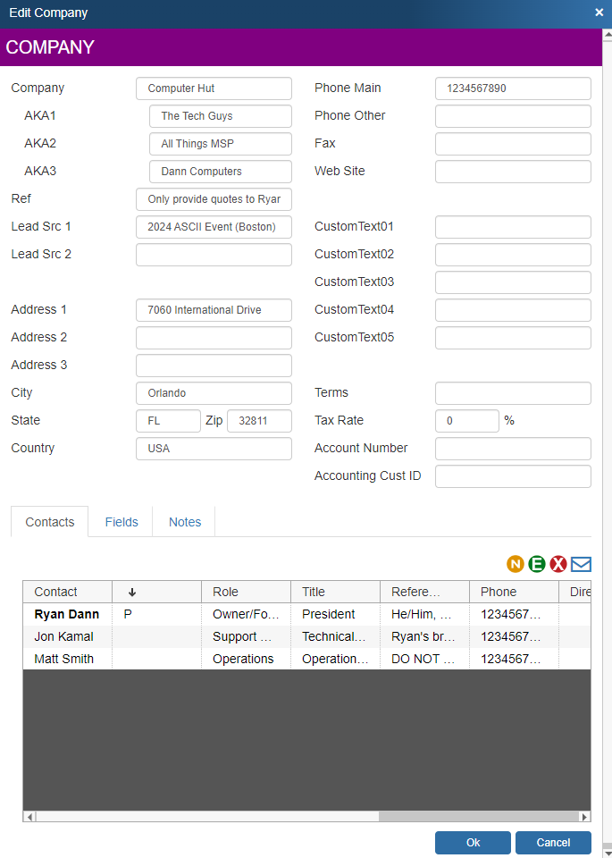 QuoteWerks can pull lookup list information from the 
						contact