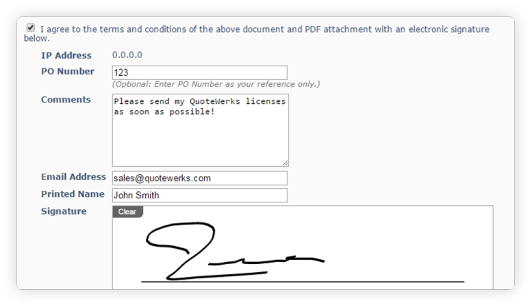 Quoting Software Electronic Signature
